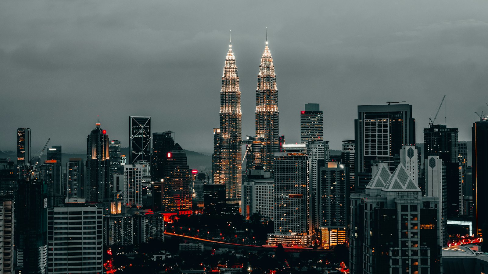 Kuala Lumpur skyline with the Petronas Twin Towers at dusk